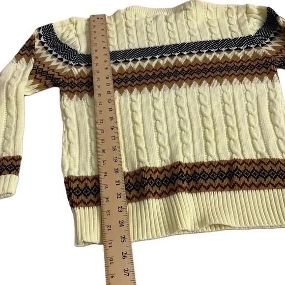 Vintage JCPenney Cream Cable Knit Crewneck Sweater Medium Pullover Patterned - Picture 5 of 5